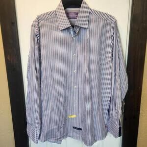 English Laundry Men's Long Sleeve Striped Dress Shirt -16 34/35